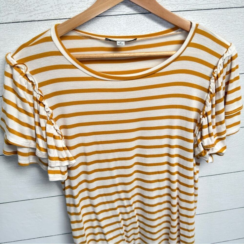 Green Envelope Los Angeles | Mustard & White Jersey Ruffled Sleeve Tee – M - Picture 4 of 6
